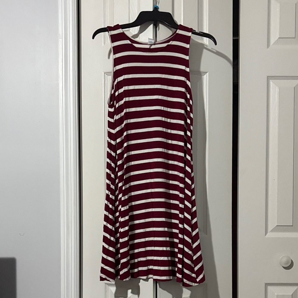 Old Navy Burgundy and White Striped Midi Dress